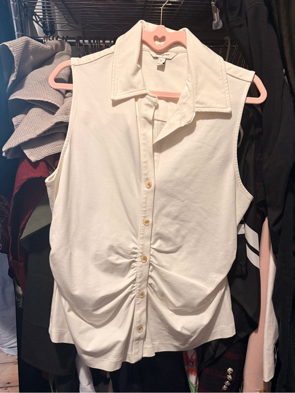 Banana Republic Sleeveless Ruched Button-Down White Top